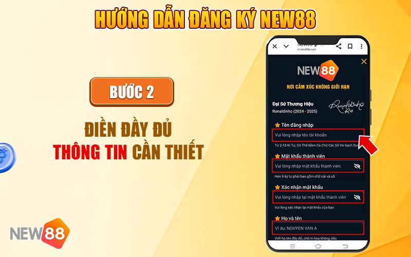 Bước 2 hướng đăng ký New88