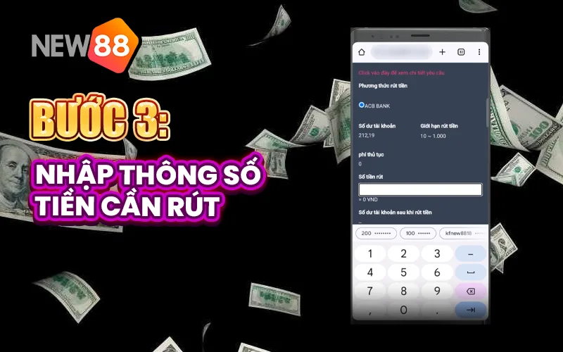 Nhập thông số tiền cần rút