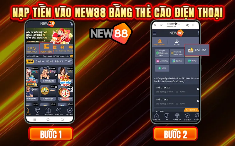 Các bước nạp tiền New88 bằng thẻ cào điện thoại